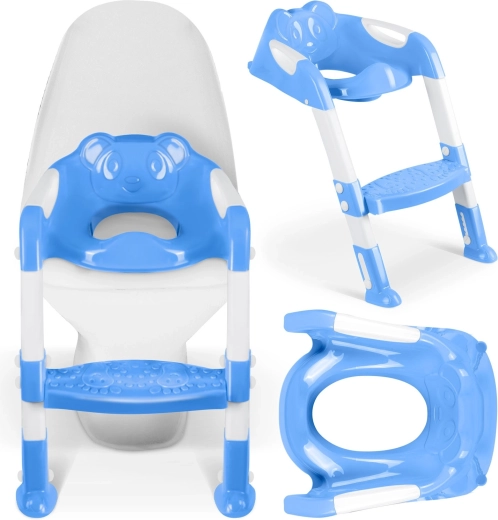 Gyermek WC-feltét fellépővel és kapaszkodókkal RICOKIDS koala – kék