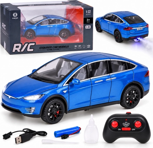 Távirányítós Tesla Model X autó 1:22 méretarányban LED-fényekkel és ködeffektussal