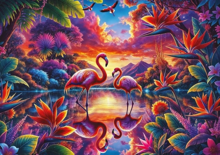 Puzzle Flamingók találkozása 2000 darab