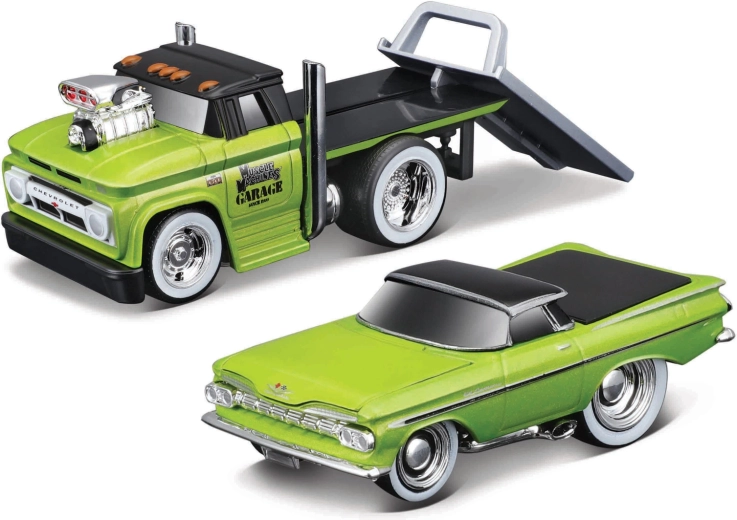 Maisto Muscle Transports 1966 Chevrolet C60 platós teherautó Chevrolet El Caminóval 1:64