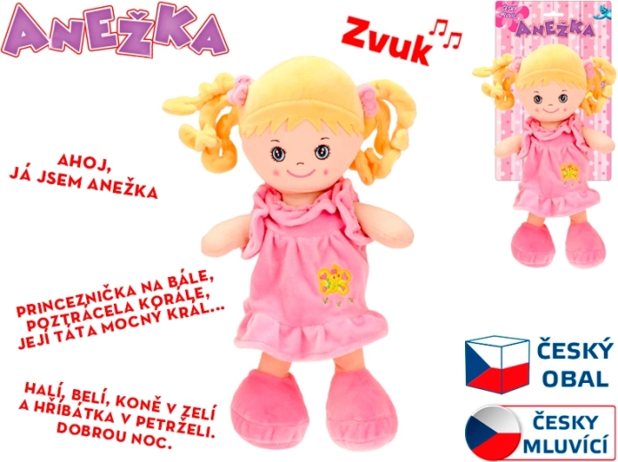 Beszélő és éneklő baba Anežka 36 cm – puha szőke