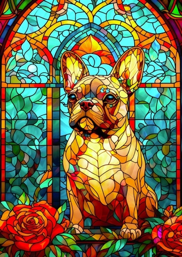 ENJOY puzzle ólomüveg francia buldoggal, 1000 darabos