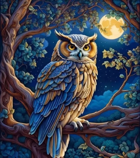 Gyémántszemes kirakó – bagoly teliholdnál 30 × 40 cm
