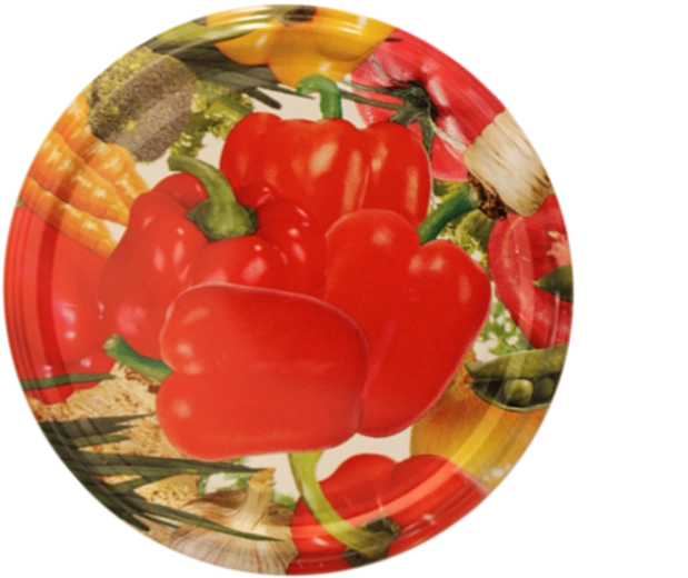 Fém befőttes tető 82 mm paprikamotívummal, 6 füles