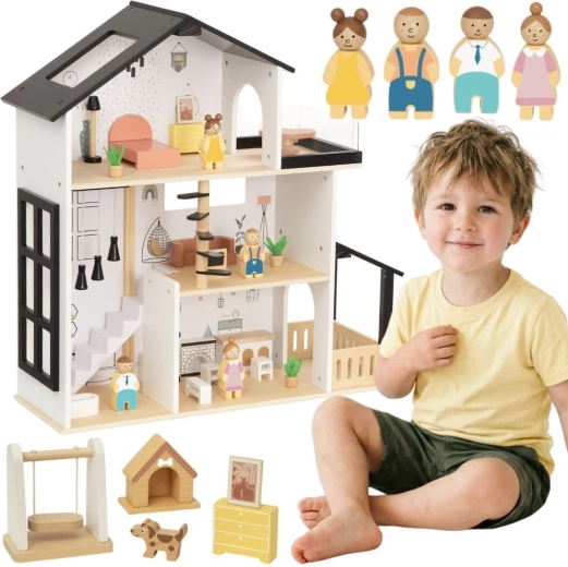 Tooky Toy fa babaház rezidencia kiegészítőkkel (31 darab)