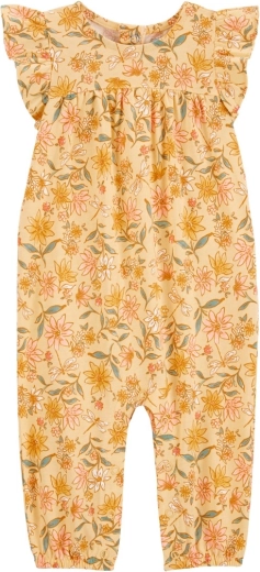 Lábfej nélküli rövid ujjú overál sárga virágmintával kislányoknak
