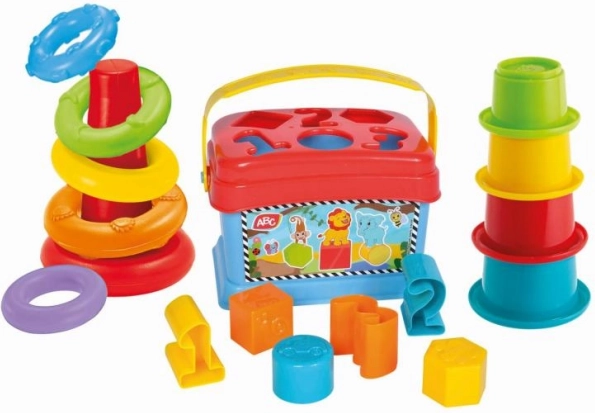 3 az 1-ben játszókészlet – formabedobó, piramis és poharak