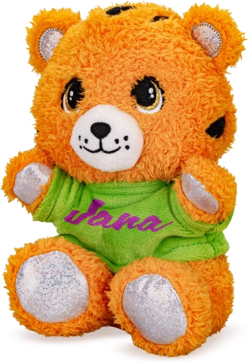 Plüss tigris 17 cm, nyomott mintás pólóban
