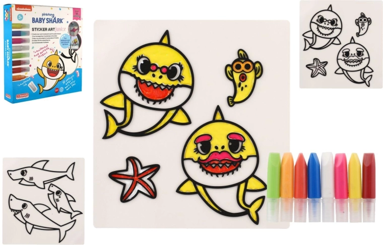 Baby Shark ablakmatricák és kifestők festékekkel