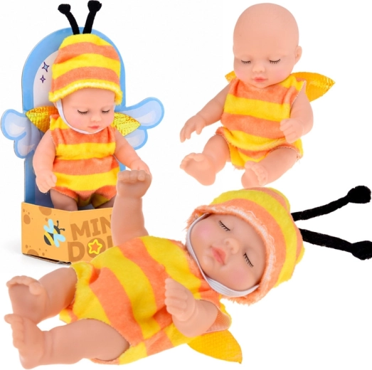 Mini baba játékbaba méhecske jelmezben 11 cm - 1 darab