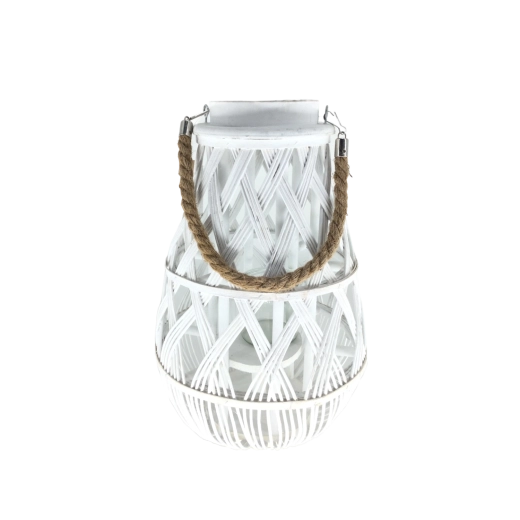 Fehér fonott lampion üveg betéttel 27 × 42 cm