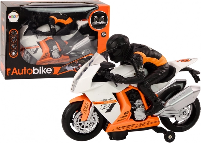 Motorkerékpár fényekkel, hangokkal, akadályérzékelő szenzorral – Fehér