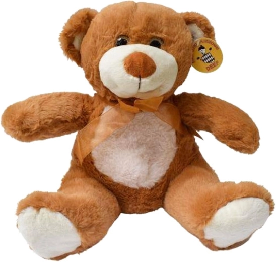 Plüss medve világos pocakkal és barna tüll masnival