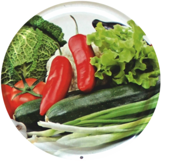 82 mm-es befőttes üvegkupakok zöldség mintával, Chomik