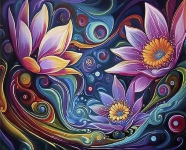 Gyémántfestés Absztrakt virágok 30 × 40 cm