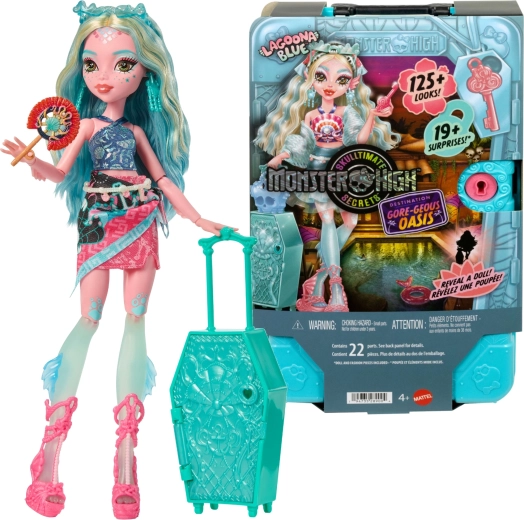Monster High Lagoona Blue – titkos rekeszekkel és kiegészítőkkel ellátott bőrönd, 28 cm