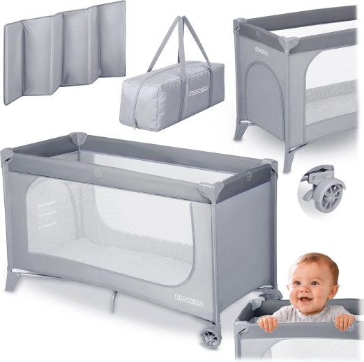 Ricokids utazóágy matraccal és táskával, szürke
