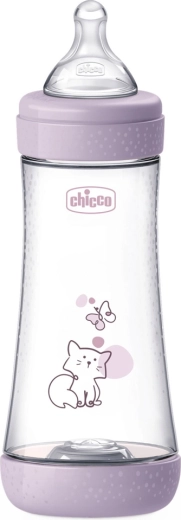 Chicco Perfect5 biofunkcionális antikólikás cumisüveg 300 ml lányoknak, gyors átfolyás 4hó+