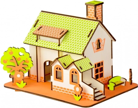 Woodcraft fa 3D puzzle zöld ház