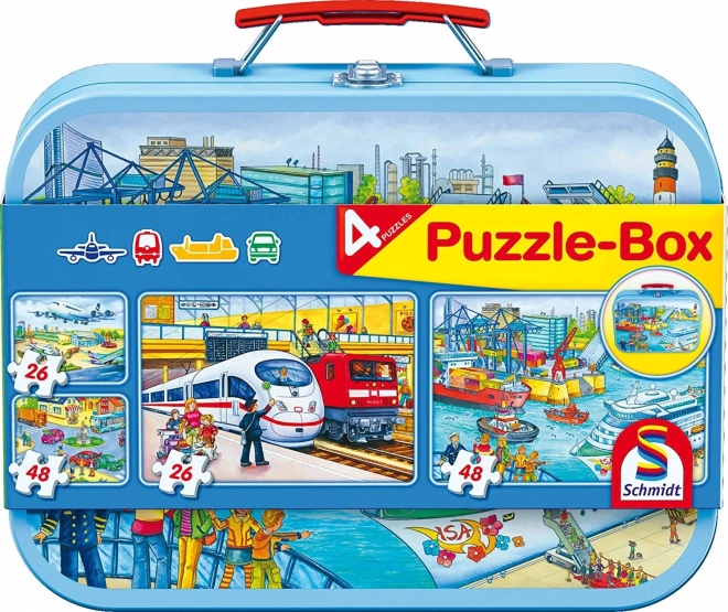 Közlekedés puzzle 4 az 1-ben fémbőröndben