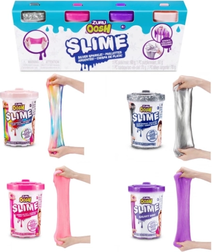 4 darabos OOSH tubus készlet a ZURU-tól – rózsaszín, lila, ezüst és szivárvány színű slime