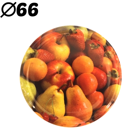 Fém befőttesüveg-tetők gyümölcsmintával, 66 mm