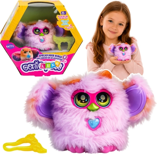 Genie Pets interaktív plüss kis lény fényekkel és hangokkal, csiptetős kulcstartóval, lila