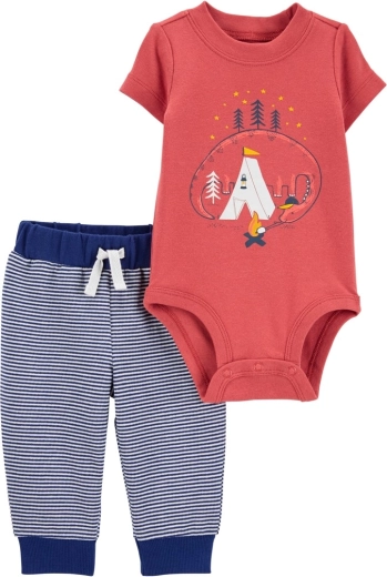 Carter's Dino Stripes 2 részes szett rövid ujjú bodyval és melegítőnadrággal fiúknak (NB)