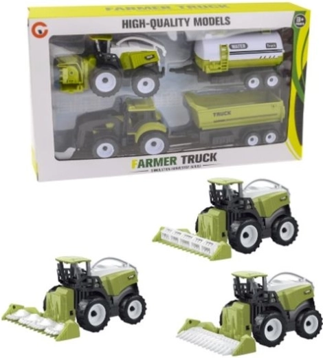 Mezőgazdasági jármű szett: kombájn és traktor pótkocsikkal