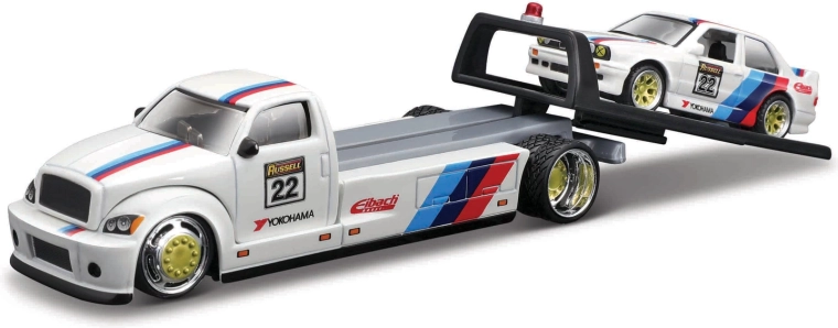 Maisto Elite Transport platós tréler BMW M3 1988 modellel 1:64