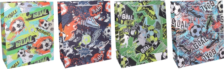 Ajándék papírtáska M 26 × 32 × 10 cm – futball motívum