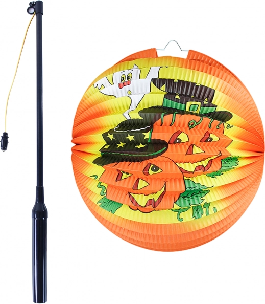 Halloweeni lampion vidám tökkel 25 cm, világító pálcával 40 cm
