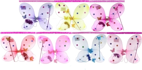 Pillangószárnyak virágokkal – szett fejpánttal és varázspálcával