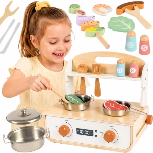 Fa játékkonyha grillsütővel és tartozékokkal – Tooky Toy