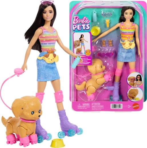 Barbie Pets – görkorcsolyás baba kiskutyával és kiegészítőkkel