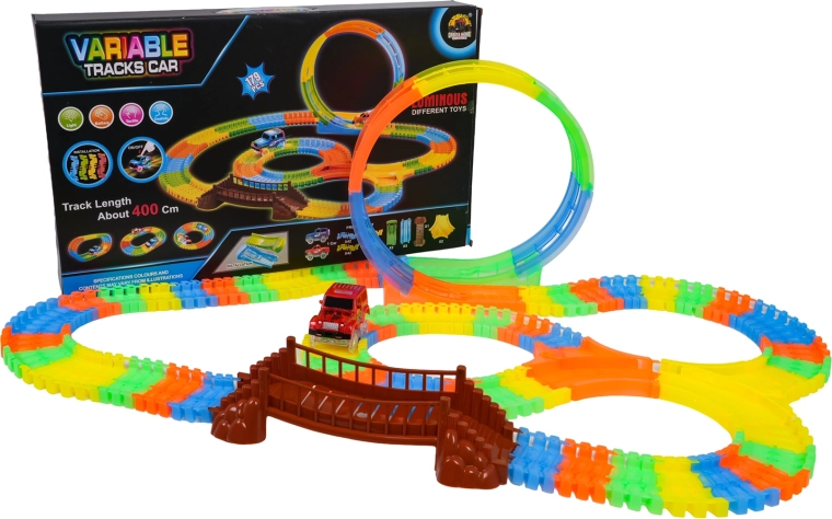 Versenypálya világító autóval és 360°-os hurkokkal, 179 elem