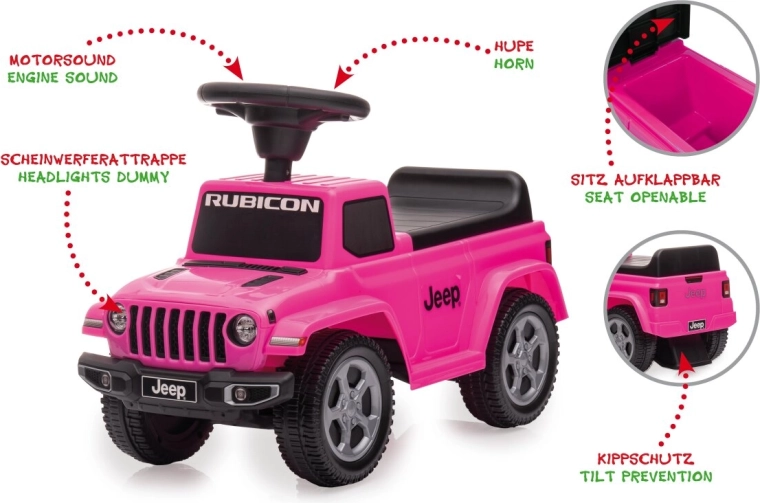 Rózsaszín Jeep Gladiator gyermek lábbal hajtós jármű