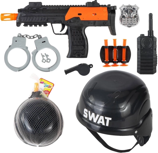 SWAT gyermekrendőr szett géppisztollyal, sisakkal és kiegészítőkkel