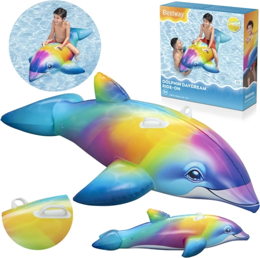 Bestway felfújható vízi lovagló delfin, színes, 168 × 66 cm