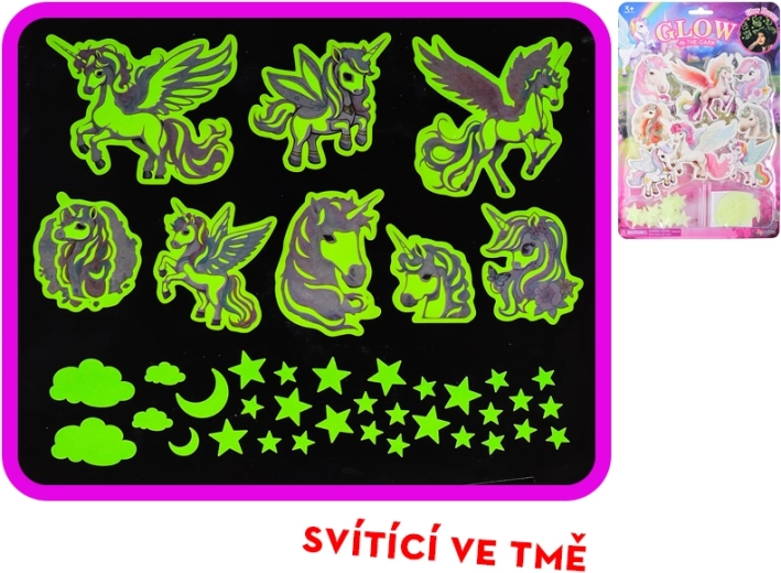 Világító unikornis és csillag matricák gyerekszobába – 40 db