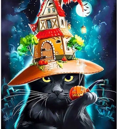 Számfestő macska halloweenkalapban 40 × 50 cm
