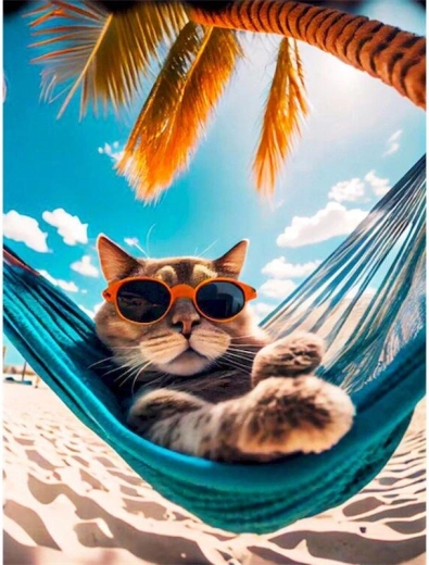 Gyémántszemes kirakó – macska függőágyban 30 × 40 cm