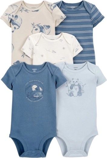Carter’s rövid ujjú body Blue Panda/Airplane fiúknak, 5 db, 56-os méret