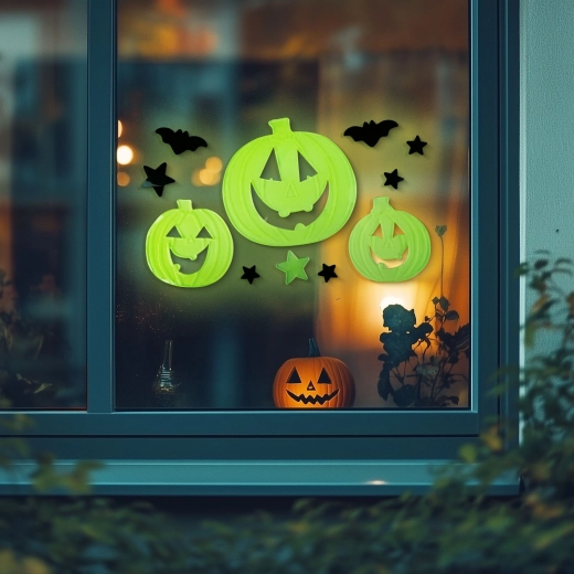 Foszforeszkáló halloween-ablakdekoráció tök 29 × 16 cm