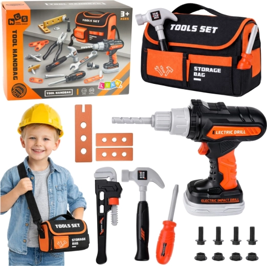 Gyermek szerszámkészlet táskával és akkumulátoros csavarhúzóval, 25 darab
