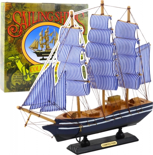 Dekoratív vitorlás hajó modell Fehér-Kék 33x31 cm