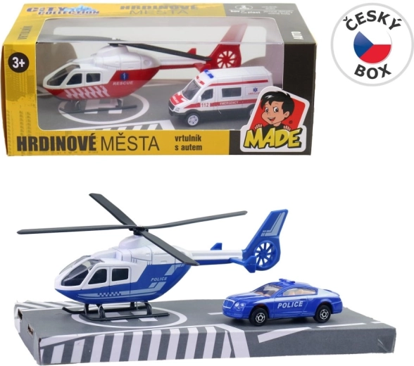 Mentőkészlet – fém helikopter és mentőautó