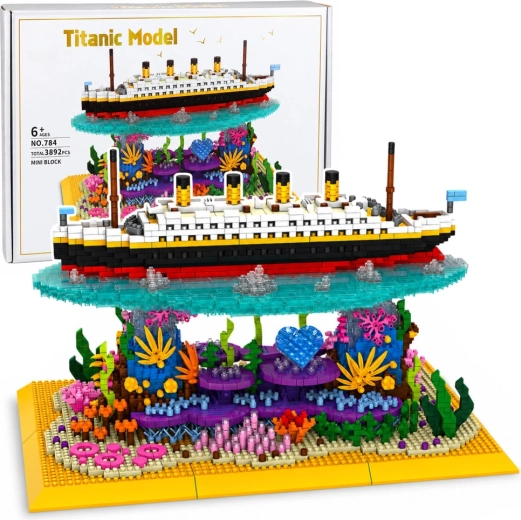 Titanic építőkészlet – óceánjáró gőzös modell korallzátonyon (3892 db)