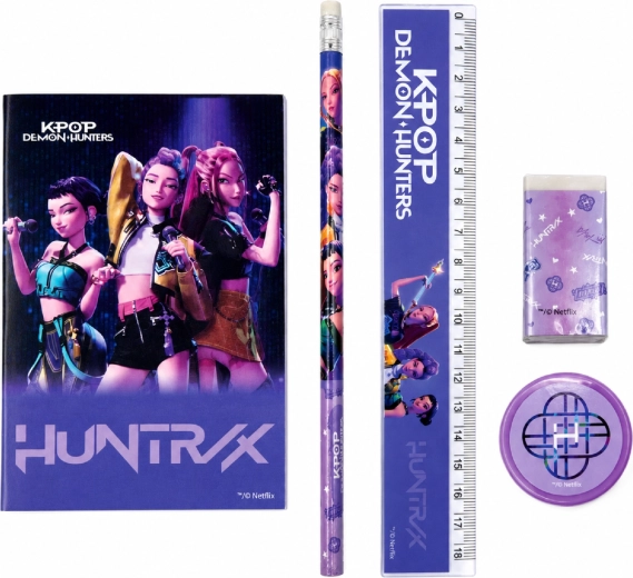 Ötrészes iskolai írószerkészlet KPop Demon Hunters Huntrix – lila