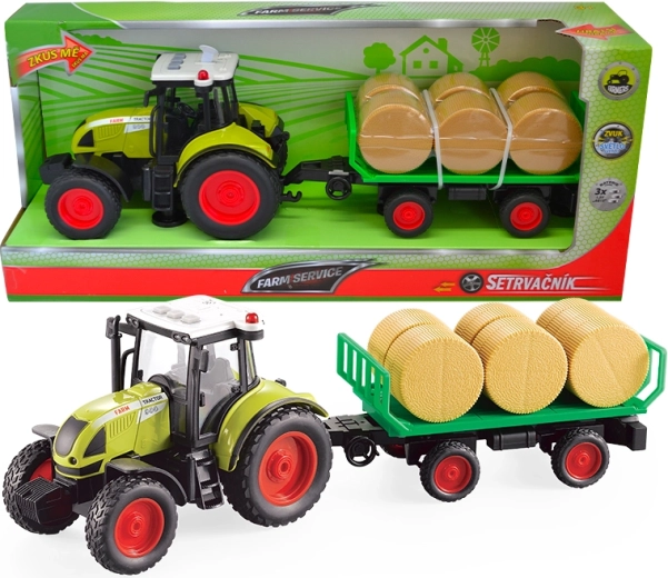 FARM SERVICE traktor pótkocsival és szalmabálákkal 1:16